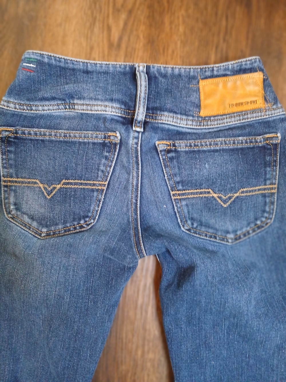Diesel Women's Blue Denim Bootcut Jeans with Tan Waist Patch